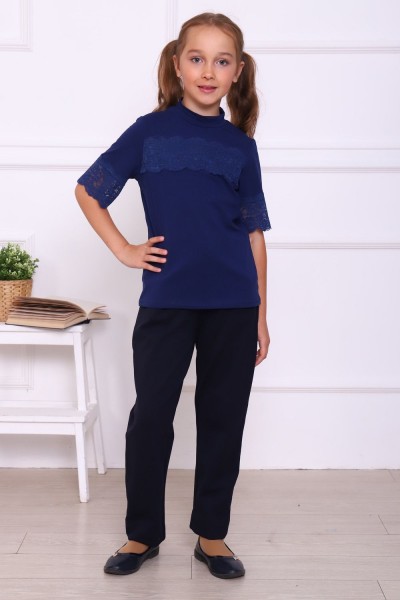 Фредерика блузка детская кор.рукав - темно-синий (НТ)