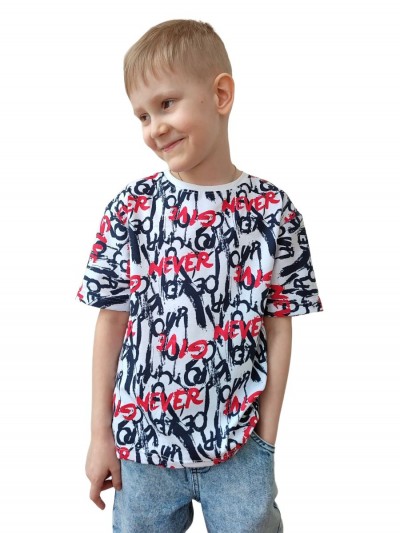 Футболка детская 33064 кулирка буквы - черная надпись-молочный (НТ)