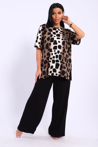 Трикотажный костюм из вискозы - 393 - леопард+черный (НТ) Трикотажный костюм из вискозы - 393 - леопард+черный (НТ)