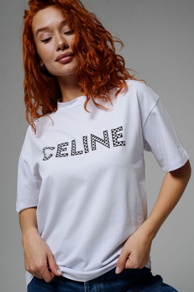 8506-1 Футболка женская оверсайз - белый+CELINE (НТ)