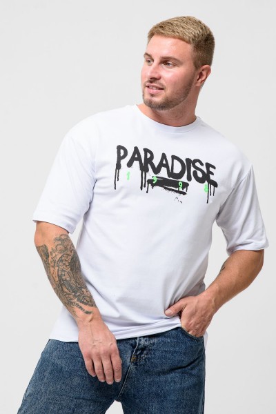 Футболка мужская 8507-1 оверсайз - белый+Парадис (НТ)