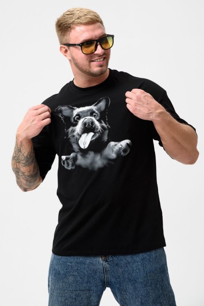 Футболка мужская 8507-1 оверсайз - корги+черный (НТ)
