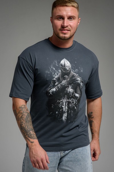 Футболка мужская 8507-1 оверсайз - графит+Рыцарь (НТ)