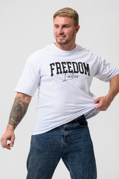 Футболка мужская 8507-1 оверсайз - белый+Свобода (НТ)
