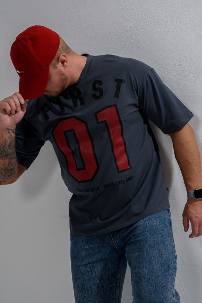 Футболка мужская 8507-1 оверсайз - графит+Первый (НТ)