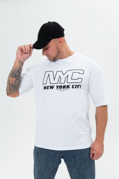 Футболка мужская 8507-1 оверсайз - белый+NYC (НТ)