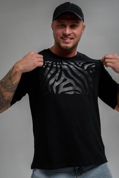 Футболка мужская 8507-1 оверсайз - черный+зебра (НТ)