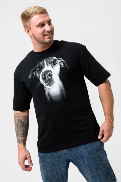 Футболка мужская 8507-1 оверсайз - черный+Джек Рассел (НТ)