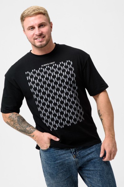 Футболка мужская 8507-1 оверсайз - черный+орнамент (НТ)