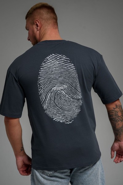 Футболка мужская 8507-1 оверсайз - графит+Отпечаток (НТ)