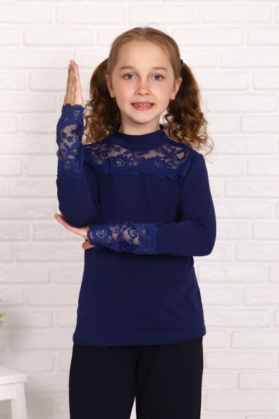 Кружевница блузка детская - темно-синий (НТ)