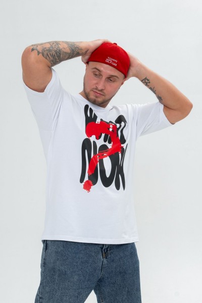 Футболка мужская 8507-1 оверсайз - белый+what (НТ)