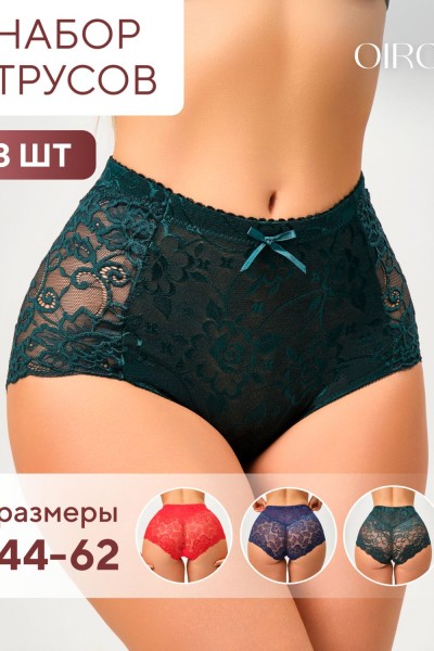 Трусы 98261 кружевные шорты высокие, набор 3 шт., OIRO - синий, бордо (НТ) Трусы 98261 кружевные шорты высокие, набор 3 шт., OIRO - синий, бордо (НТ)