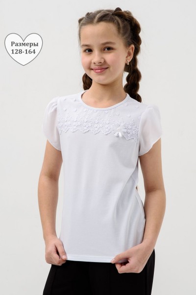 Мимоза блузка детская кор. рукав - белый (НТ) Мимоза блузка детская кор. рукав - белый (НТ)