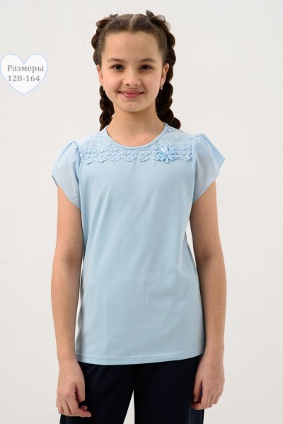 Мимоза блузка детская кор. рукав - голубой (НТ)