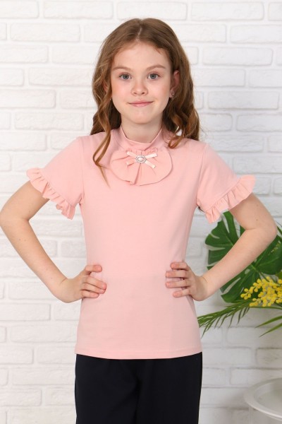 Сентябрина короткий рукав блузка детская - пудра (НТ)