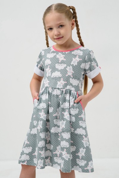 Платье Белогривые лошадки кор.рукав - светло-серый (НТ) Платье Белогривые лошадки кор.рукав - светло-серый (НТ)