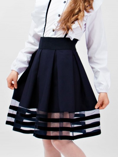 Юбка для девочки с бархатной отделкой SP0109 - темно-синий (НТ)