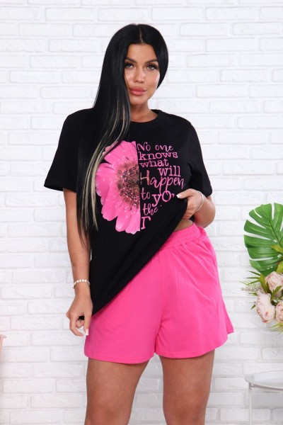 Костюм с шортам КЖ008 - розовый,черный (НТ)