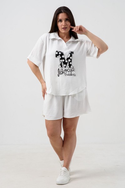 Комплект (рубашка+шорты) с печатью 52469 - белый (НТ) Комплект (рубашка+шорты) с печатью 52469 - белый (НТ)
