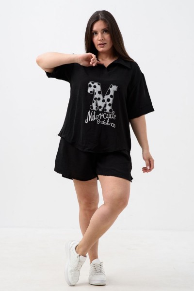 Комплект (рубашка+шорты) с печатью 52469 - черный (НТ) Комплект (рубашка+шорты) с печатью 52469 - черный (НТ)