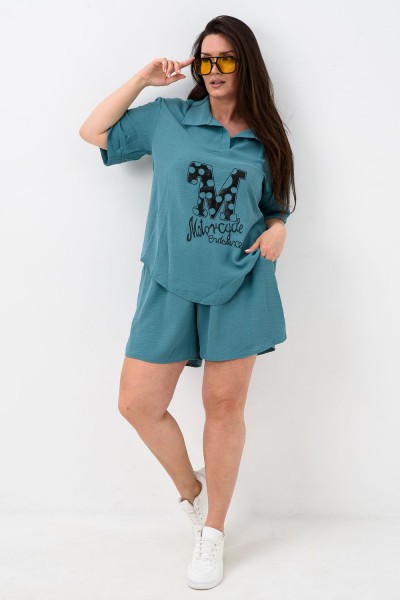 Комплект (рубашка+шорты) с печатью 52469 - изумрудный (НТ) Комплект (рубашка+шорты) с печатью 52469 - изумрудный (НТ)