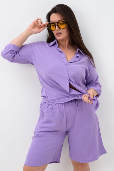 Комплект женский (рубашка+шорты) 52523 - сиреневый (НТ) Комплект женский (рубашка+шорты) 52523 - сиреневый (НТ)