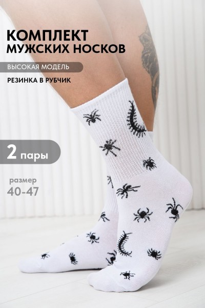 Носки мужские Сороконожка (набор 2 пары) - белый (НТ) Носки мужские Сороконожка (набор 2 пары) - белый (НТ)