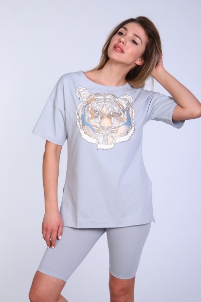 Костюм женский с велосипедками и футболкой тк-246а.гол - голубой (НТ)