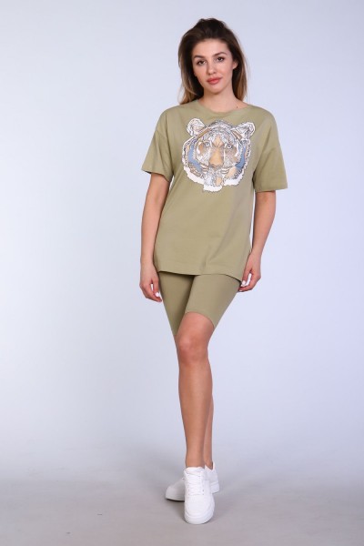 Костюм женский с велосипедками и футболкой тк-246а.гол - зеленый (НТ) Костюм женский с велосипедками и футболкой тк-246а.гол - зеленый (НТ)
