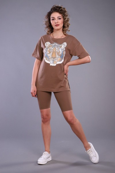 Костюм женский с велосипедками и футболкой тк-246а.гол - коричневый (НТ) Костюм женский с велосипедками и футболкой тк-246а.гол - коричневый (НТ)