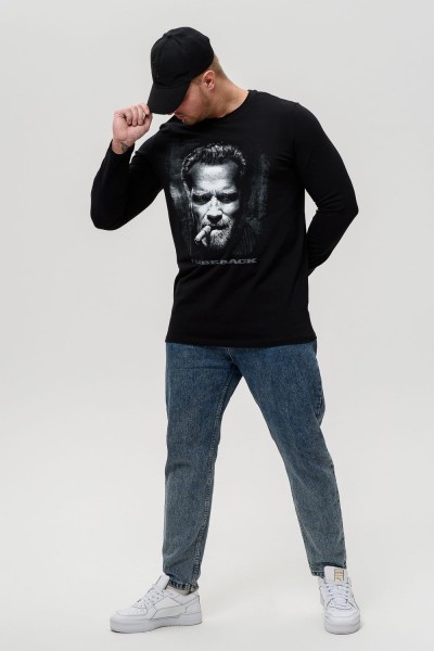 8523-1 футболка с дл.рукавом унисекс - черный+Шварценеггер (НТ)