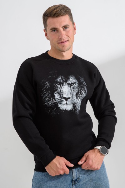 8559 свитшот мужской - черный+лев (НТ)