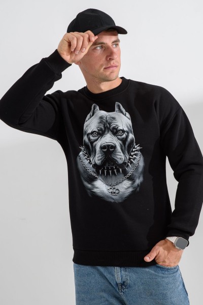 8559 свитшот мужской - черный+питбуль (НТ)