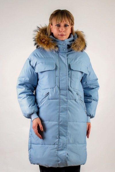 Удлиненная парка с капюшоном, арт 618, - светло-голубой (НТ)