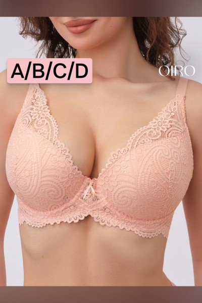 Бюстгальтер кружевной OIRO с пуш-ап ALICE 1032 - бежевый (НТ)