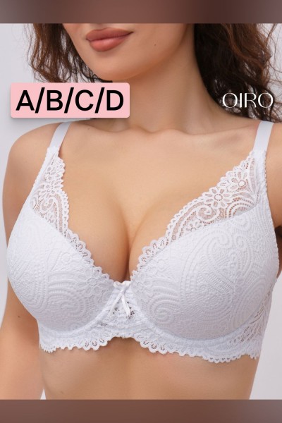 Бюстгальтер кружевной OIRO с пуш-ап ALICE 1032 - белый (НТ)