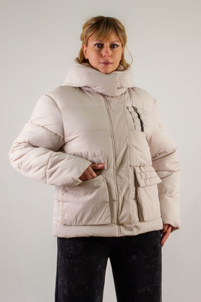 Демисезонная куртка с отделкой Квадраты арт.811 - светло-бежевый (НТ)