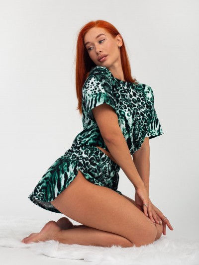 Костюм женский кулирка с шортами АФРИКА ЗЕЛЕНЬ (ДТ)