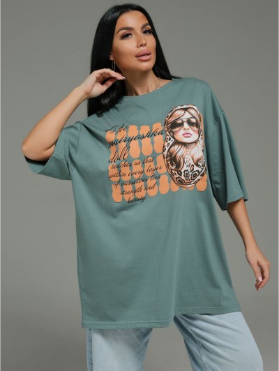 Амина футболка женская (зеленый матрешка) (ЛТ) Амина футболка женская (зеленый матрешка) (ЛТ)