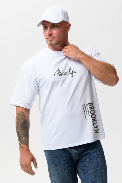 8570 футболка оверсайз мужская - белая+город (НТ)