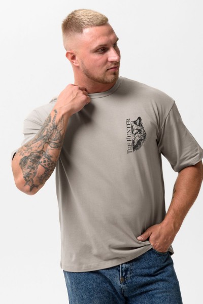 8568 футболка мужская - серо-бежевый+охотник (НТ)