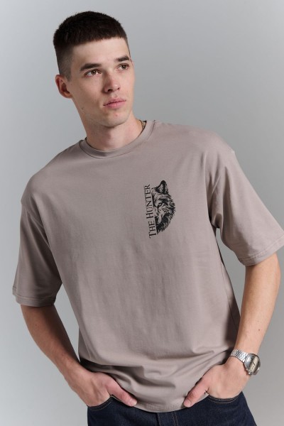 8568 футболка мужская - серо-бежевый+охотник (НТ)