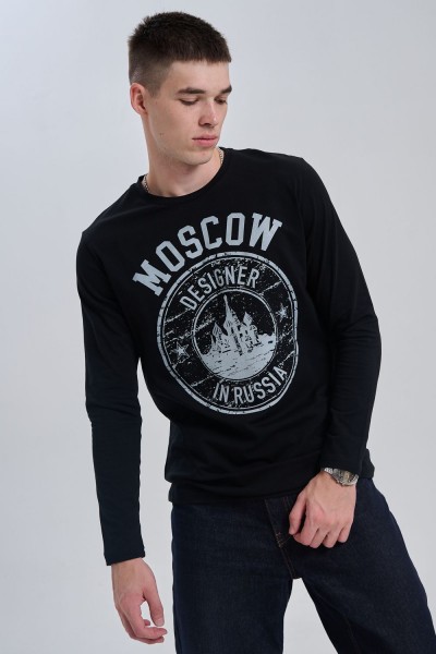 8573 футболка с дл.рукавом унисекс - черный+ Москва (НТ)