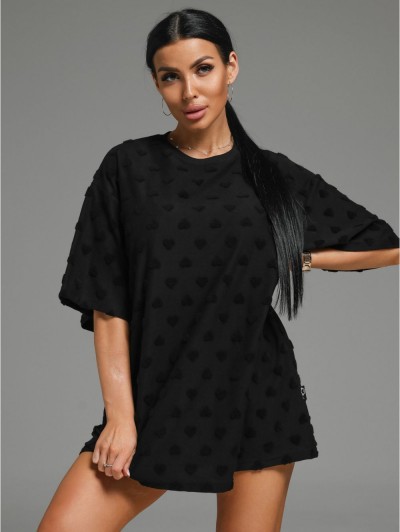 Ирбис футболка женская (махра черный сердечки) (ЛТ) Ирбис футболка женская (махра черный сердечки) (ЛТ)