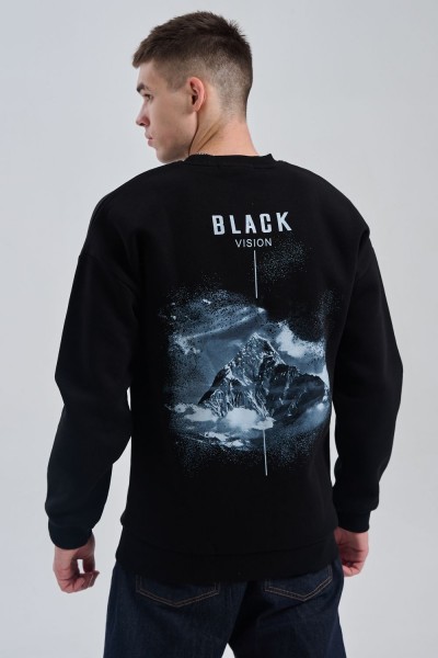 8559 свитшот мужской - черный+горы (НТ)