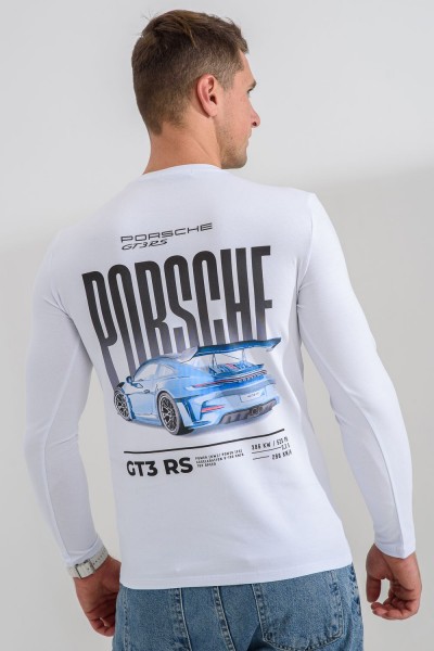 8562 футболка с дл.рукавом унисекс - белый+порше (НТ)