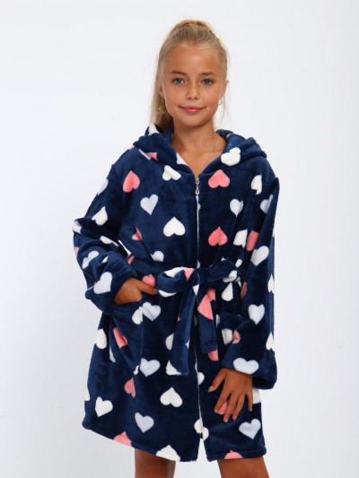 Детский халат 18112 - сердечки на синем (НТ)