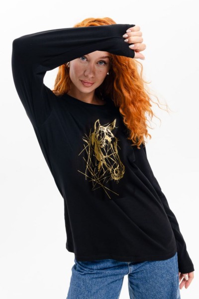 8574 футболка с дл.рукавом унисекс - черный +НГ (НТ)