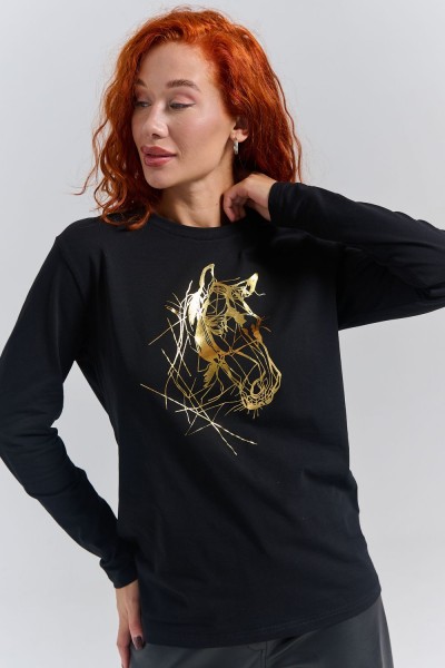 8574 футболка с дл.рукавом унисекс - черный +НГ (НТ)